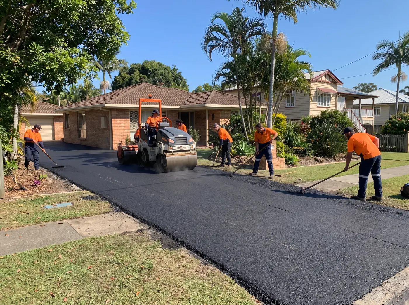 A paver laying a smooth, flat bitumen base